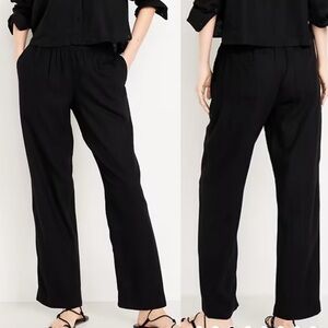 NWT High-Waisted Linen-Blend Straight Ankle Pants in Black Size Small
